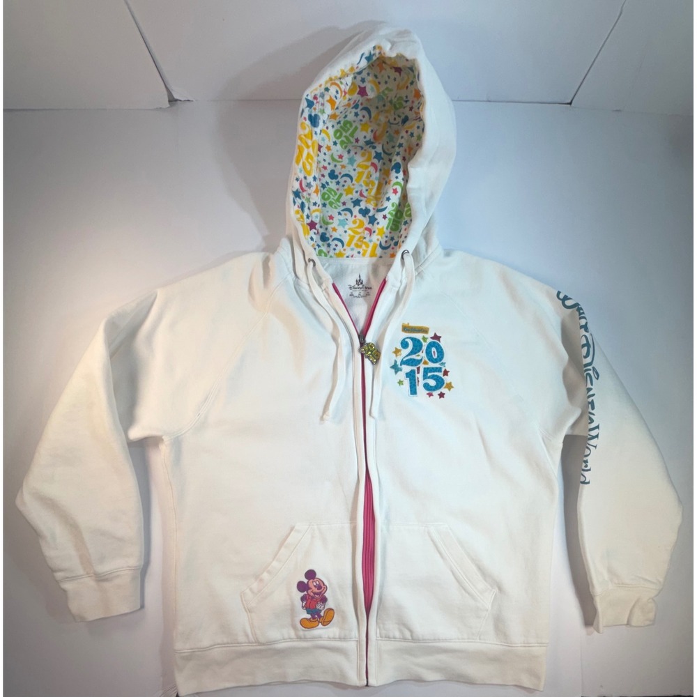 Disney Parks Walt Disney World 2015 Mickey Mouse White Zip Hoodie XL